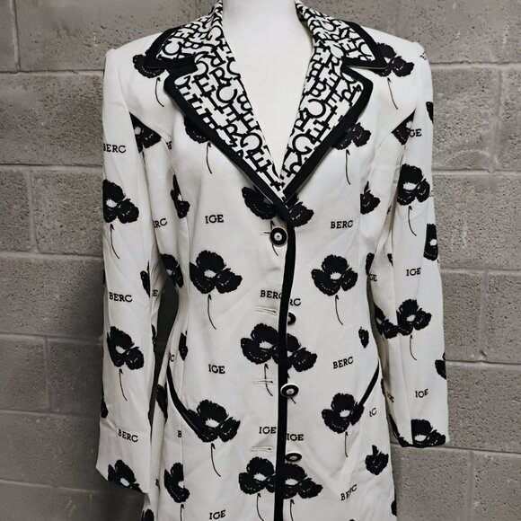 ICEBERG Black & White Floral Logo Blazer Jacket | Statement Print | Size - Picture 1 of 4